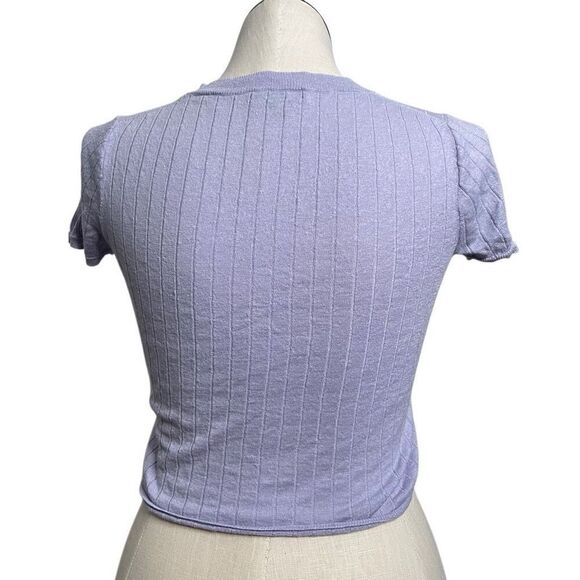 J. Crew Womens Cashmere Silk Blend Cropped TShirt S Lilac Twee Coquette Ribbed - Picture 4 of 6